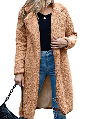 Onsoyours Mantel Damen Revers Jacke Parka Wollmantel Lang Cardigan Oversize PlüSchjacke Winter Outwear A Braun L von Onsoyours