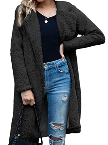 Onsoyours Mantel Damen Revers Jacke Parka Wollmantel Lang Cardigan Oversize PlüSchjacke Winter Outwear A Schwarz XXL von Onsoyours