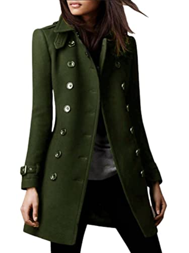 Onsoyours Mantel Damen Trenchcoat Langer Herbst Winter Revers Wollmantel Jacke Lange Warm Parka Overcoat Elegant Oberbekleidung Mode Einfarbig Cardigan Slim Fit Wollmantel Outwear A Armeegrün S von Onsoyours