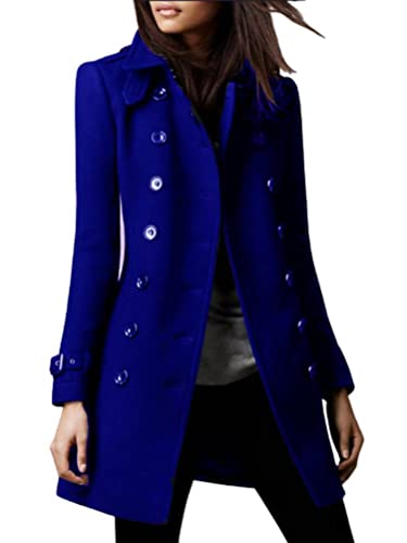 Onsoyours Mantel Damen Trenchcoat Langer Herbst Winter Revers Wollmantel Jacke Lange Warm Parka Overcoat Elegant Oberbekleidung Mode Einfarbig Cardigan Slim Fit Wollmantel Outwear A Blau S von Onsoyours