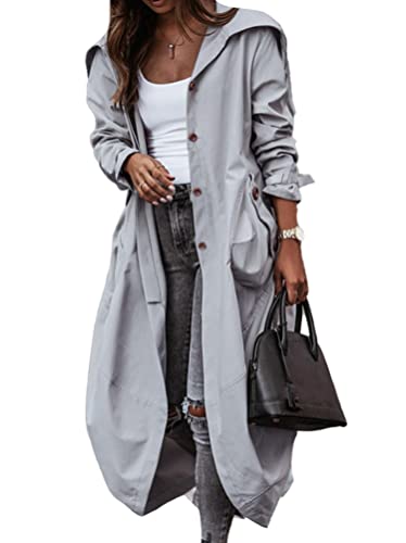 Onsoyours Mantel Damen Trenchcoat Winddichter Jacke Elegant Outdoor Langarm Revers Trenchcoat Herbst Frühling A Grau L von Onsoyours