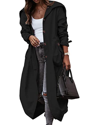 Onsoyours Mantel Damen Trenchcoat Winddichter Jacke Elegant Outdoor Langarm Revers Trenchcoat Herbst Frühling A Schwarz XLA von Onsoyours