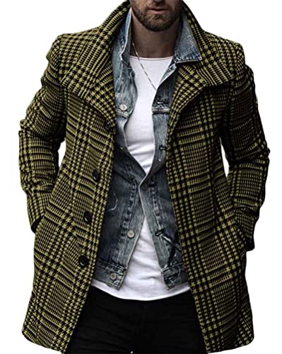 Onsoyours Mantel Herren Slim Fit Lang Wollmantel Business Trenchcoat Plaid Wintermantel Parka Outwear Winter Jacke A Grün L von Onsoyours