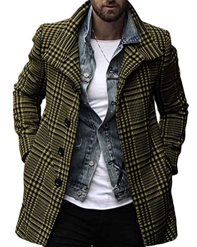 Onsoyours Mantel Herren Slim Fit Lang Wollmantel Business Trenchcoat Plaid Wintermantel Parka Outwear Winter Jacke A Grün S von Onsoyours