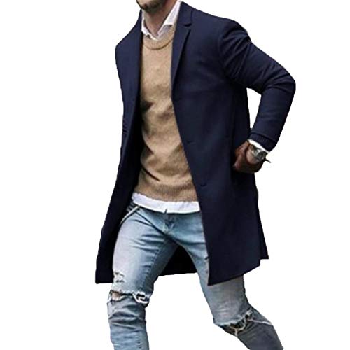 Onsoyours Mantel Herren Winter Wollmantel Lang Overcoat Men Schlank Windbreaker Business Jacke Freizeit Blau Medium von Onsoyours