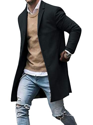 Onsoyours Mantel Herren Winter Wollmantel Lang Overcoat Men Schlank Windbreaker Business Jacke Freizeit Schwarz Medium von Onsoyours