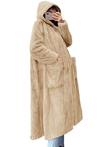 Onsoyours Mantel Lange Kunstpelz Damen Winter Warme Bademantel Parka Mit Kapuze Faux Fur Kunstfell Jacke Teddy Coat Winterjacke Steppjacke Plüsch Oberbekleidung A Aprikose 3XL von Onsoyours