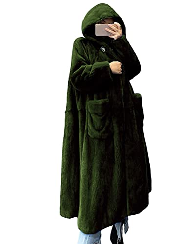 Onsoyours Mantel Lange Kunstpelz Damen Winter Warme Bademantel Parka Mit Kapuze Faux Fur Kunstfell Jacke Teddy Coat Winterjacke Steppjacke Plüsch Oberbekleidung A Armeegrün 3XL von Onsoyours