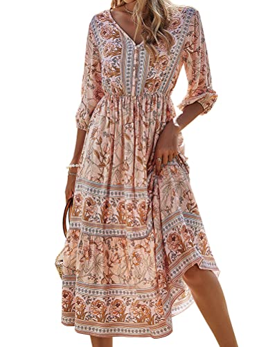 Onsoyours Maxikleider Damen Blumen Kleider Boho Sommerkleid Lang Sommerrock Strandkleid V-Ausschnitt Kleid H Aprikose M Onsoyours Maxikleider Damen Blumen Kleider Boho Sommerkleid Lang Sommerrock Strandkleid V-Ausschnitt Kleid H Aprikose M von Onsoyours