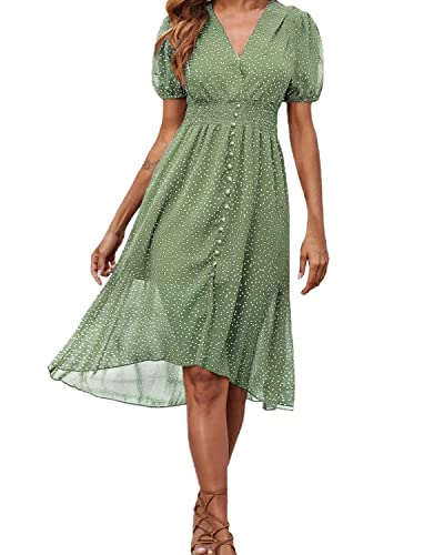 Onsoyours Maxikleider Damen Blumen Kleider Boho Sommerkleid Lang Sommerrock Strandkleider V-Ausschnitt Kleid J Grün L von Onsoyours