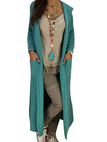 Onsoyours Mintgrün Taschen Kapuzen Langarm Oversize Grobe Cardigan Strickjacke Lang Sweater Damen Mode XL von Onsoyours