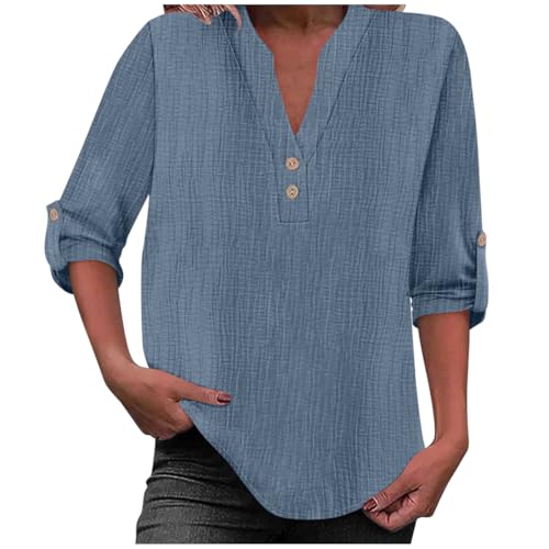 Onsoyours Musselin Bluse Damen Langarm V-Ausschnitt Knopfleiste Longbluse Freizeit Einfarbig Oberteile Tops A Blau XXL Onsoyours Musselin Bluse Damen Langarm V-Ausschnitt Knopfleiste Longbluse Freizeit Einfarbig Oberteile Tops A Blau XXL von Onsoyours