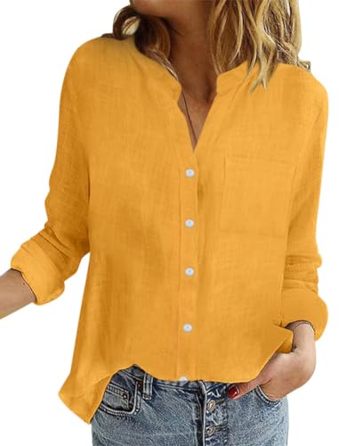 Onsoyours Musselin Bluse Damen Leinenbluse Damen Sommer Langarm Hemdbluse Blusenkleid Leinen Elegant Weiß Longbluse Blusenshirt Damenblusen A Gelb XXL Onsoyours Musselin Bluse Damen Leinenbluse Damen Sommer Langarm Hemdbluse Blusenkleid Leinen Elegant Weiß Longbluse Blusenshirt Damenblusen A Gelb XXL von Onsoyours