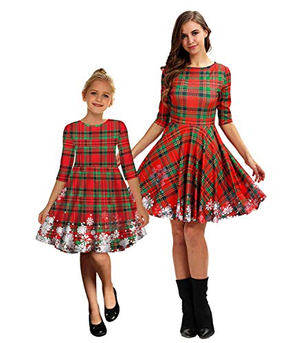 Onsoyours Mutter Und Tochter Weihnachtskleid Weihnachten Partykleid Kinder Mädchen Damen 3D Gedruckt Familie Festliches Festkleid Rockabilly Swing Kleid G Rot M von Onsoyours