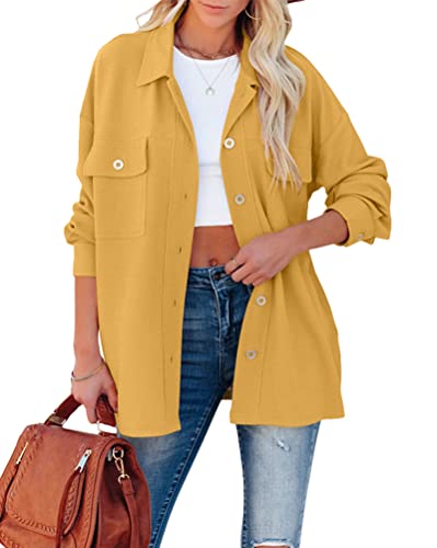 Onsoyours Neu Cordhemd Cordjacke Damen Oversize Shirt Frauen Hemdjacke aus Cord Langarm Lose Revers Cordstoff Bluse mit Knöpfen Frühling Herbst Hemd Outwear B Gelb M von Onsoyours