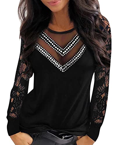 Onsoyours Oberteile Damen Langarm Shirt Tiefes V Tief-Geschnitten Hemd Transparent Mesh Clubwear Bluse Body T-Shirt Tunika Tops E Schwarz XS von Onsoyours