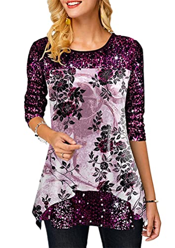 Onsoyours Oberteile Damen Weihnachten Weinglas Druck T Shirt Langarm Pullover Herbst Winter Sweatshirt Shirts Baggy Tunika Bluse Weihnachtspullover Pullis E Weinrot XL von Onsoyours