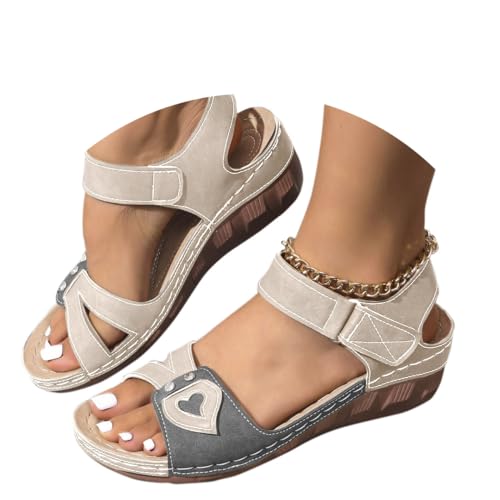 Onsoyours Orthopädische Sandalen Damen Sandalen Sommer Freizeit Plateau rutschfeste Strand Sandaletten Peep Toe Sommerschuhe Strandschuhe A Beige 40 EU von Onsoyours