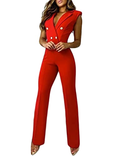 Onsoyours Overall Damen Damen Elegant Sommer Jumpsuit Kurzarm Playsuit Vintage Hose mit Bund Damen Casual Outfits B Rot S von Onsoyours