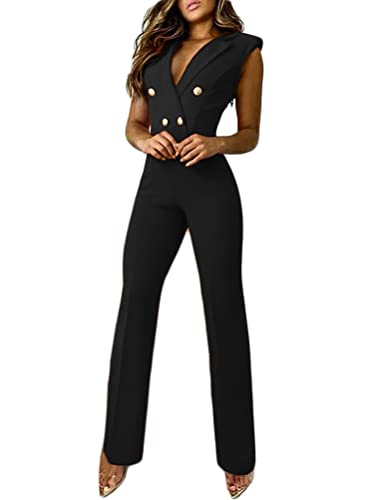 Onsoyours Overall Damen Damen Elegant Sommer Jumpsuit Kurzarm Playsuit Vintage Hose mit Bund Damen Casual Outfits B Schwarz M von Onsoyours