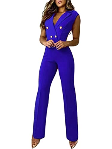 Onsoyours Overall Damen Damen Elegant Sommer Jumpsuit Kurzarm Playsuit Vintage Hose mit Bund Damen Casual Outfits E1 Blau S von Onsoyours