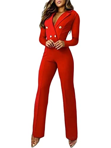 Onsoyours Overall Damen Damen Elegant Sommer Jumpsuit Kurzarm Playsuit Vintage Hose mit Bund Damen Casual Outfits F Rot L von Onsoyours