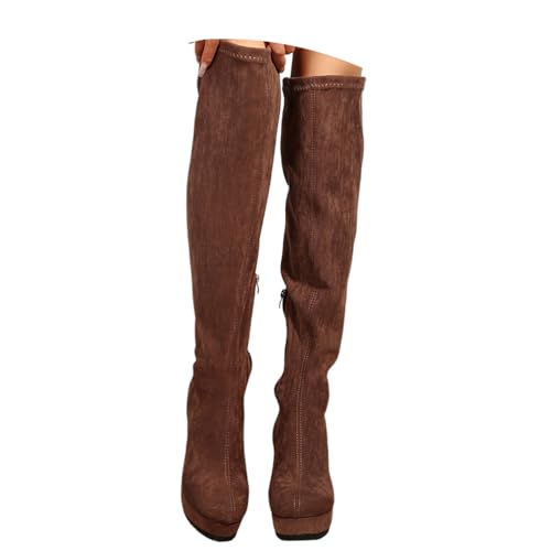 Onsoyours Overknee Stiefel Damen Wildleder Hohe Stiefel Keilabsatz Winterstiefel Lange Stiefel Casual Langschaft Boots A Braun 42 EU von Onsoyours