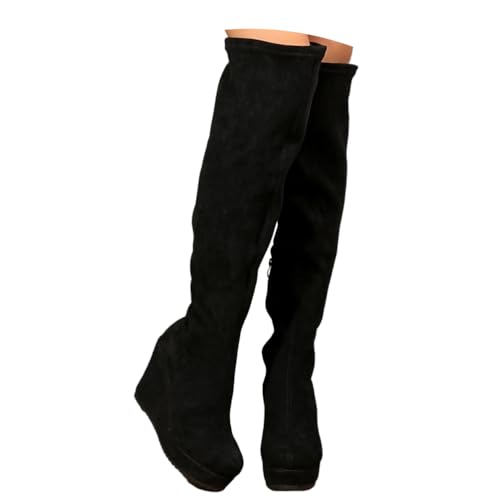 Onsoyours Overknee Stiefel Damen Wildleder Hohe Stiefel Keilabsatz Winterstiefel Lange Stiefel Casual Langschaft Boots A Schwarz 39 EU von Onsoyours