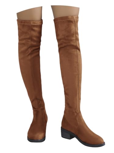 Onsoyours Overknees Stiefel Damen Wildleder Langschaftstiefel Elegant Bequemer Hohe Boots mit Blockabsatz Herbst Winterstiefel A Braun 43 EU von Onsoyours