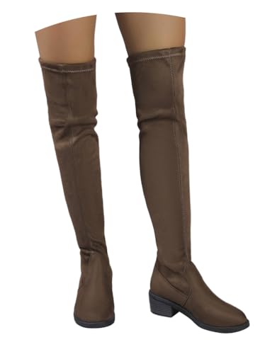 Onsoyours Overknees Stiefel Damen Wildleder Langschaftstiefel Elegant Bequemer Hohe Boots mit Blockabsatz Herbst Winterstiefel A Kaffee 43 EU von Onsoyours