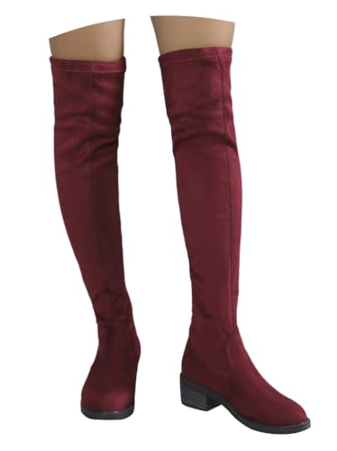Onsoyours Overknees Stiefel Damen Wildleder Langschaftstiefel Elegant Bequemer Hohe Boots mit Blockabsatz Herbst Winterstiefel A Rot 37 EU von Onsoyours