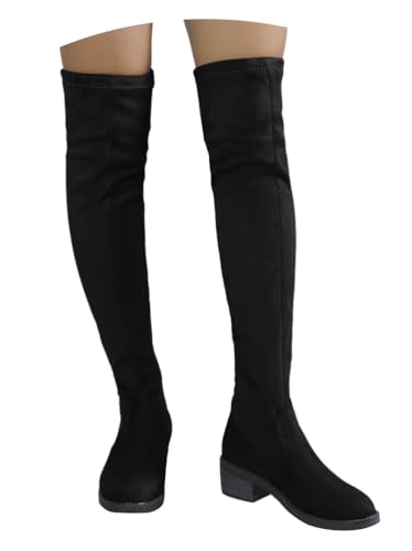 Onsoyours Overknees Stiefel Damen Wildleder Langschaftstiefel Elegant Bequemer Hohe Boots mit Blockabsatz Herbst Winterstiefel A Schwarz 40 EU von Onsoyours