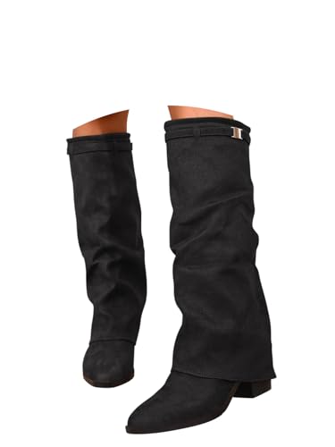 Onsoyours Overknees Stiefel Damen Wildleder Weitschaftstiefel Elegant Bequemer Langschaft Boots mit Absatz Herbst Winterschuhe A Schwarz 42 EU von Onsoyours