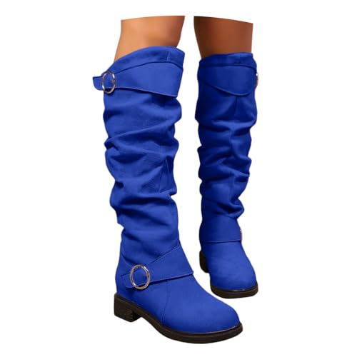 Onsoyours Overknees Stiefel Damen Wildleder Weitschaftstiefel Langschaft Stiefel Elegant Bequemer Hohe Boots mit Blockabsatz Herbst Winterstiefel A Blau 43 EU von Onsoyours
