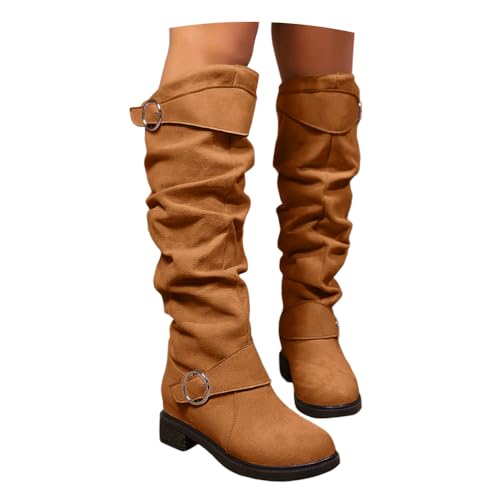 Onsoyours Overknees Stiefel Damen Wildleder Weitschaftstiefel Langschaft Stiefel Elegant Bequemer Hohe Boots mit Blockabsatz Herbst Winterstiefel A Braun 42 EU von Onsoyours