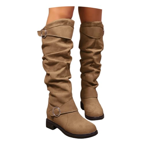 Onsoyours Overknees Stiefel Damen Wildleder Weitschaftstiefel Langschaft Stiefel Elegant Bequemer Hohe Boots mit Blockabsatz Herbst Winterstiefel A Khaki 39 EU von Onsoyours