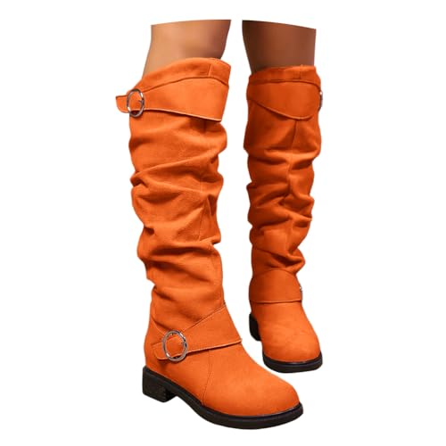 Onsoyours Overknees Stiefel Damen Wildleder Weitschaftstiefel Langschaft Stiefel Elegant Bequemer Hohe Boots mit Blockabsatz Herbst Winterstiefel A Orange 40 EU von Onsoyours