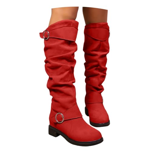 Onsoyours Overknees Stiefel Damen Wildleder Weitschaftstiefel Langschaft Stiefel Elegant Bequemer Hohe Boots mit Blockabsatz Herbst Winterstiefel A Rot 39 EU von Onsoyours