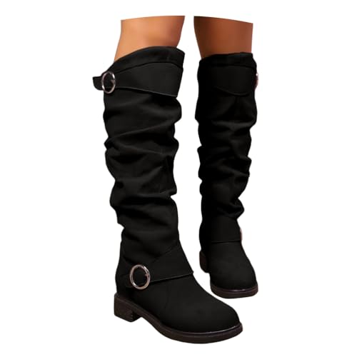 Onsoyours Overknees Stiefel Damen Wildleder Weitschaftstiefel Langschaft Stiefel Elegant Bequemer Hohe Boots mit Blockabsatz Herbst Winterstiefel A Schwarz 38 EU von Onsoyours