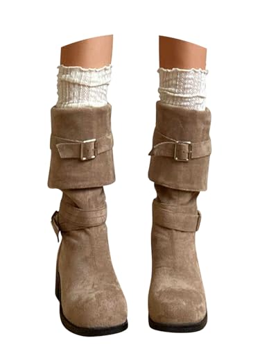 Onsoyours Overknees Stiefel Damen Wildleder Weitschaftstiefel Langschaft Stiefel Elegant Bequemer Hohe Boots mit Blockabsatz Herbst Winterstiefel B Khaki 36 EU von Onsoyours