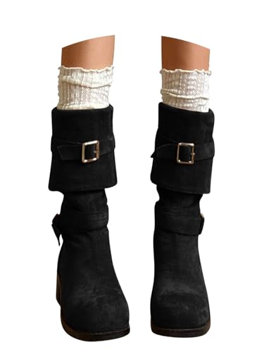 Onsoyours Overknees Stiefel Damen Wildleder Weitschaftstiefel Langschaft Stiefel Elegant Bequemer Hohe Boots mit Blockabsatz Herbst Winterstiefel B Schwarz 38 EU von Onsoyours