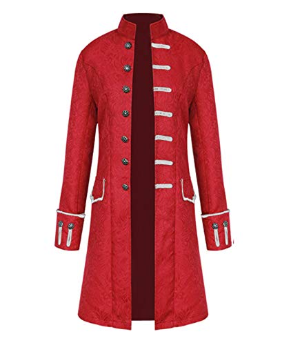 Onsoyours Oversized Herren Mantel Print Langarm Frack Stehkragen Mode Smoking Jacke Gothic Gehrock Uniform Kostüm Party Trenchcoat Windbreaker Steampunk Graben Outwear A Rot XL von Onsoyours