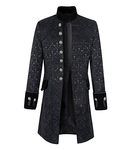 Onsoyours Oversized Herren Mantel Print Langarm Frack Stehkragen Mode Smoking Jacke Gothic Gehrock Uniform Kostüm Party Trenchcoat Windbreaker Steampunk Graben Outwear B Schwarz M von Onsoyours