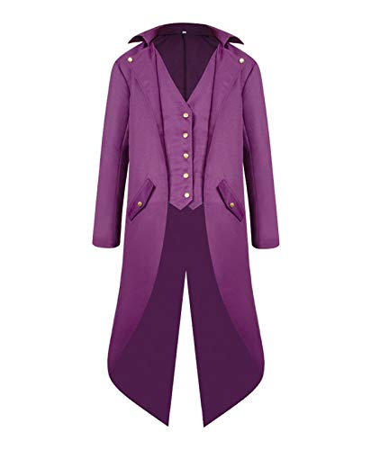 Onsoyours Oversized Herren Mantel Print Langarm Frack Stehkragen Mode Smoking Jacke Gothic Gehrock Uniform Kostüm Party Trenchcoat Windbreaker Steampunk Graben Outwear C Violett L von Onsoyours