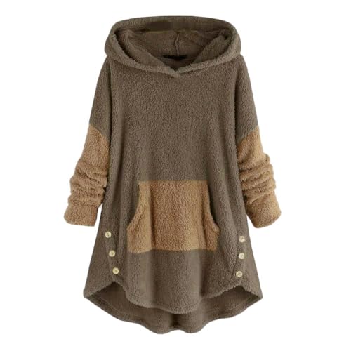Onsoyours Oversized Teddy Hoodie Damen Plüschmantel Mit Taschen Fleece Plüschjacke Herbst Pullover Winter Warm Kapuzenpullover Sweater Outwear Wintermantel E Kaffee XXL von Onsoyours