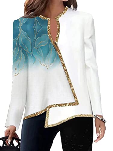 Onsoyours Pailletten Oberteil Elegant Langarmshirt Festliche Bluse Langarm Tunika Lässig V-Ausschnitt Glitzer Oberteile Tops Tunika Elegant Pullover Mode Party B Blau 3XL von Onsoyours