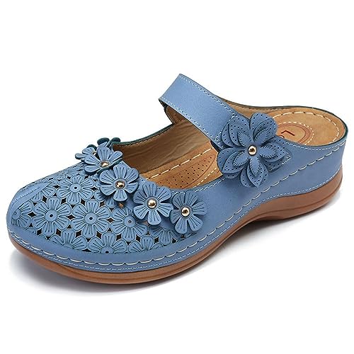 Onsoyours Pantoletten Damen Slip On Mule Hausschuhe Sommer Leicht Pantoletten mit Atmungsaktive Freizeit Schuhe rutschfest Weiche Sohle Gartenschuhe E Blau 39 EU von Onsoyours