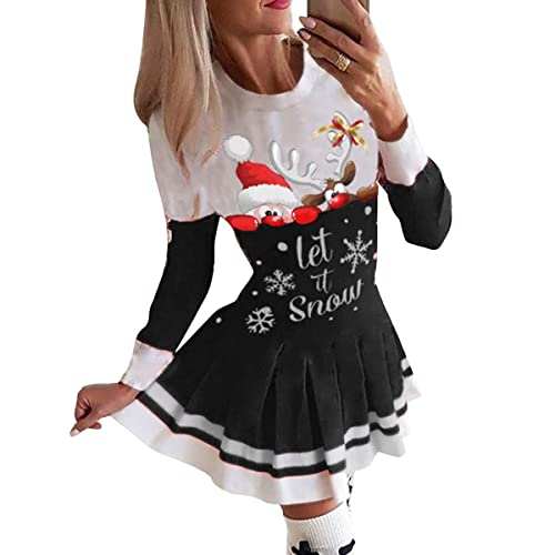 Onsoyours Partykleid Damen Weihnachtskleider Bodycom Kleid Rundhals Langarm Strickkleid Pullikleid Minikleid Winterkleid für Weihnachten Party A Schwarz S von Onsoyours