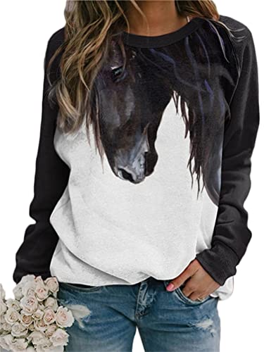 Onsoyours Pferd Druck Damen Pullover Warm Winter Druck Frauen Langarm Casual Pulli Sport Hoodie Damen Lose Hoodie Herbst Kapuzenpullover B Grün 3XL von Onsoyours