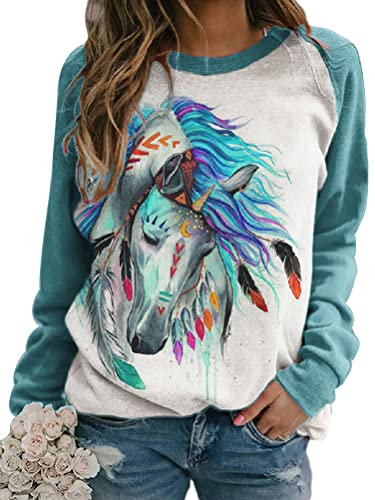 Onsoyours Pferd Druck Damen Pullover Warm Winter Druck Frauen Langarm Casual Pulli Sport Hoodie Damen Lose Hoodie Herbst Kapuzenpullover C Muster-1 XXL von Onsoyours